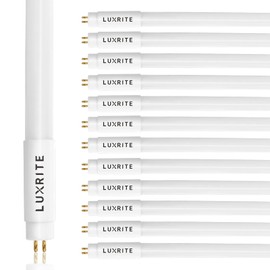 LUXRITE 12-Pack 4FT T5 LED Tube Lights, Type A+B, 24W=54W, 3000K Soft White, 45.78", Ballast and Ballast Bypass Compatible, Single or Double End Powered, F54T5 Fluorescent Replacement, Damp Rated