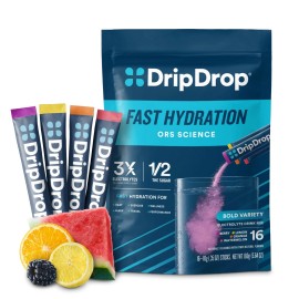 ORS DripDrop Electrolyte Powder 16 Pack Travel Hydration Drink Mix 3X Electrolytes