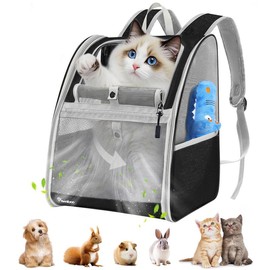 Pawaboo Cat Carrier Backpack, Pet Carrier Backpack for Kitties Small Dogs Puppies, Breathable Cat Bag Carrier, Small Dog Travel Backpack Carrier for Kitten Puppy Bunny (up to 22lbs) - Color: Black