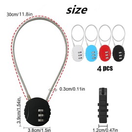 Walquicks 4 Pcs Wire Rope Lock, 12inc 4 Color Mini Code Lock with Key Tags, Wire Rope Padlock for Luggage, Jewelry Box, Backpack, Gym Locker