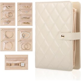 Tefola Joyero de Viaje, Portátil Organizadora para Joyas Bolsas de Almacenamiento para Aretes Anillos Collares Pulseras Pendientes (Beige)