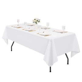 Pesonlook 1 Pack White Rectangle Tablecloth, 60 x 126 Inch Polyester Table Cloth Bulk Washable Polyester Fabric Tablecloths Table Cover for Wedding Party Banquet Buffet Table Holiday Dinner