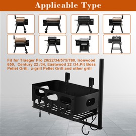 Storage Bin for Traeger Grills,BBQ Basket with Paper Towel Holder,7 Metal Hooks Compatible with Traeger Pro 20/22/34/575/780, Ironwood 650, Z Grills, Pit Boss Pellet Grills Black