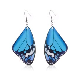 Cute Colorful Butterfly Wing Dangle Earring Boho Arylic Animals Shape Teal Purple Monarch for Women- Blue