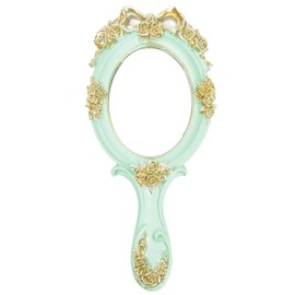 Nerien Estilo Vintage Espejo de Vanidad Ovalado Rosa Espejo de Mano Princesa Espejo de Maquillaje Espejo Cosmético Azul