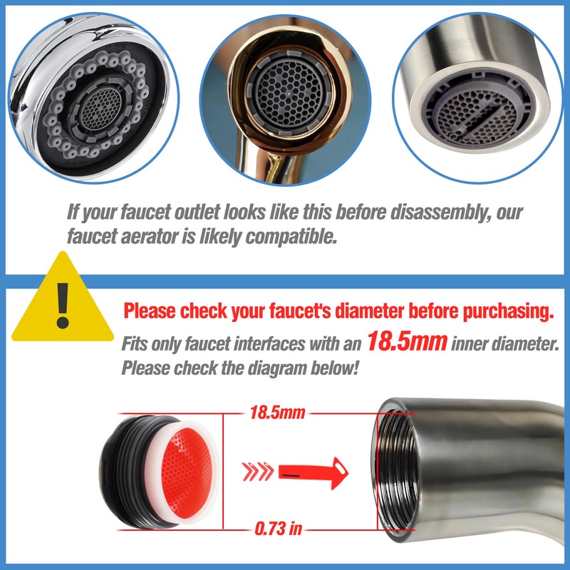 Upgraded 6-Pack 18.5mm Faucet Aerators with 304 Stainless Steel Aerator