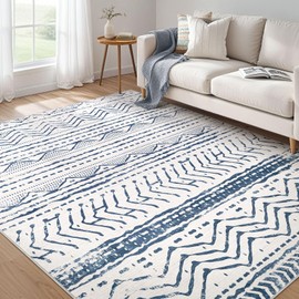 Nakagishi 5x7 Area Rug Living Room: Machine Washable Boho Large Neutral Farmhouse Stain Resistant Indoor Floor Rugs Moroccan Carpet for Bedroom Nursery Dorm Classroom Playroom Dining Room- Navy Blue