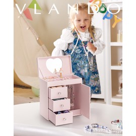 Vlando Musical Jewelry Box for Girls, Large Kid Music Box with Ballerina for Birthday Bedroom Decor, 4 Layer Girl Jewelry Gifts for Girls Kids - Light Pink