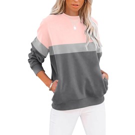 TICTICMIMI Women's Casual Long Sleeve Color Block/Solid Tops Crewneck Sweatshirts Cute Loose Fit Pullovers With Pockets