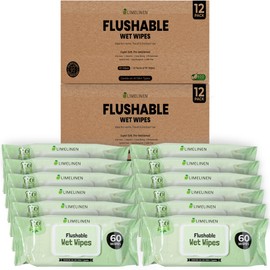 LimeLinen Flushable Wipes 100% Plant-Based, Alcohol-Free, Hypoallergenic, pH-Balanced | Flushable & Septic-Safe, Resealable 60-Count Value Pack (24-Pack 1440 Wipes)