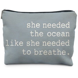 RYYCDOI Blue Beach Makeup Bag, Ocean Lover Gifts Cosmetic Bags for Women, Gifts for Beach Lovers, She Needed the Ocean Like She Needed to Breath Zipper Makeup Pouch