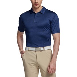 TSLA Men's Short Sleeve Polo Shirts, Regular fit Quick Dry Golf Shirts, Sports Performance Dri Flex Tech Solid Top Shirts, Stretch Dry Heather Navy, X-Large