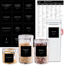 168 Pantry Labels, Prefdo Minimalist Farmhouse Waterproof Preprinted Food Name Stickers + Numbers for Kitchen Organization Storage Containers, Jars & Canisters (Black)