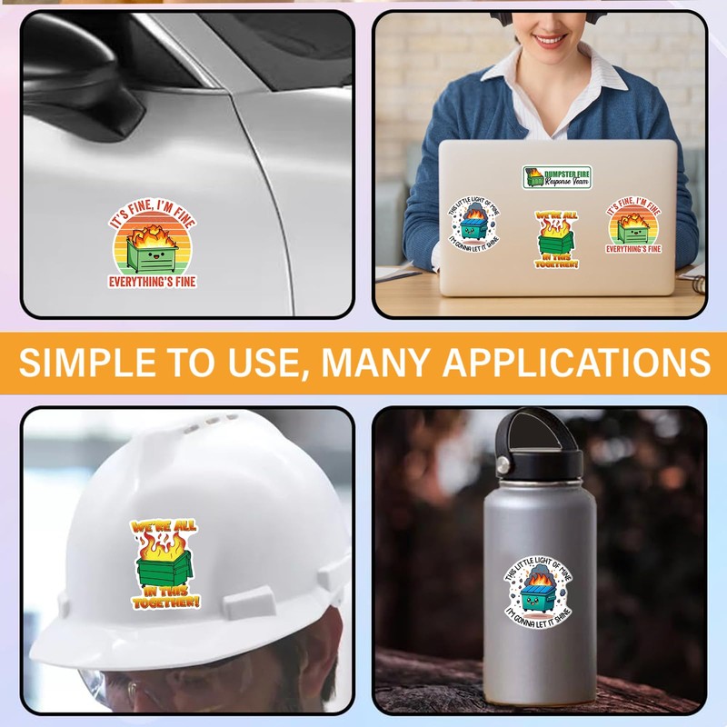 12-Pack Dumpster Fire Stickers - its fine im fine Everythings