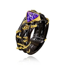 Uloveido Purple Triangle CZ Black Vintage Wild Ivy Thorns Rings Retro Vine Branch Crown Band Two Tones Gold Leaves Y1509 (Size 9)