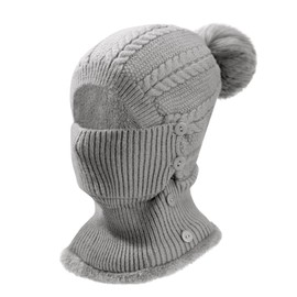 Heveer Warm Knitted Hat Women's Flexible Winter Hat with Neck Warmer Soft Lined Winter Face Mask for Outdoor Use, gray