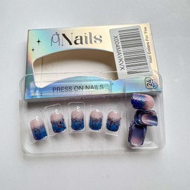 ONPRESS 24Pcs Independent Day Press on Nails Short Square Fake Nails 4th of July Acrylic False Nails Colorful Glitter Gradient French Tip Glue on Nails Pink Nude Full Cover Stick on Nails for Women