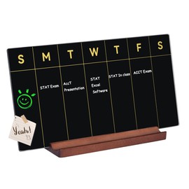 Umtiti Desktop Black Glass Weekly Whiteboard, 12"x6" Dry Erase Calendar with Detachalble Solid Wood Stand, Planner Board for Office, Home, School(Glass,Weekly-BK1530)