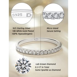 IMOLOE Lab Grown Diamond Wedding Bands for Women, 0.3 Carat Lab Grown Diamond Ring Trendy Lab Grown Diamond Eternity Rings for Women in 18K White Gold Plated Sterling Silver Size 5.5