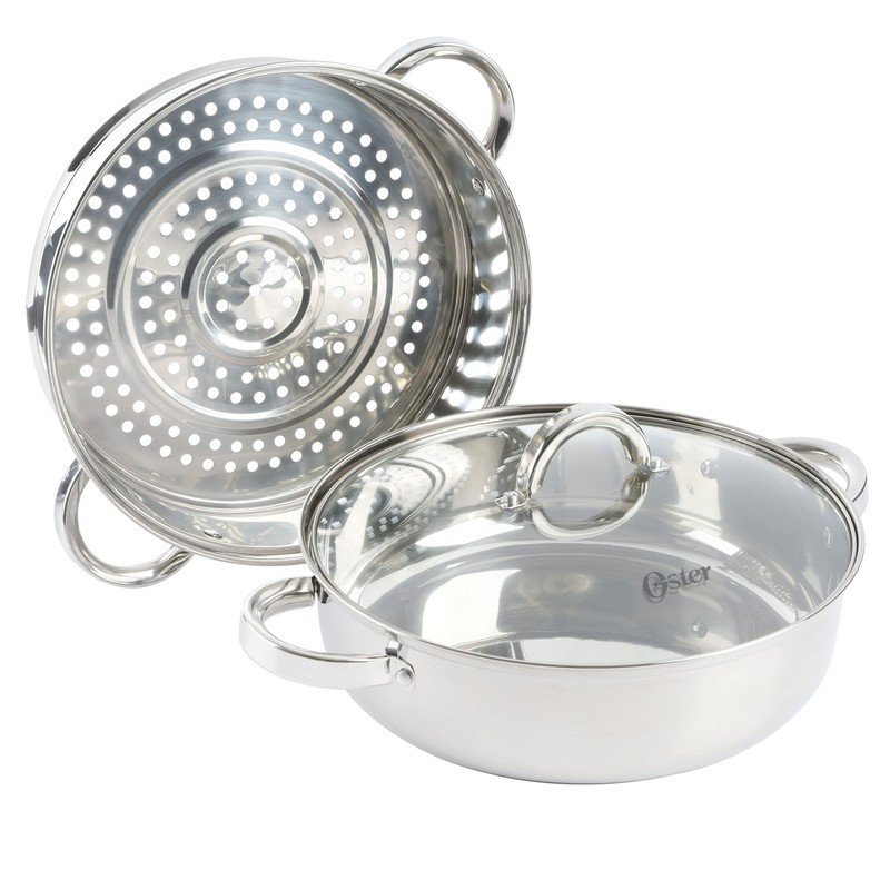 Oster Sangerfield 11-Inch Stainless Steel Everyday Cookware Pan with Steamer
