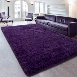 Maxsoft M Fluffy Shag Bedroom Rug, 6x9 Feet Purple Area Rugs for Living Room Nursery Bedside, Fuzzy Plush Dorm Rug for Girls Kids, Furry Carpet for Indoor Modern Soft Home Decor