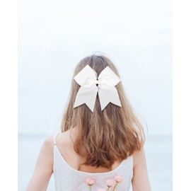 AMYDECOR 7 Inch Jumbo Solid Color Bows with Alligator Hair Clips For Girls and Women (White)