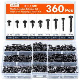 Gorffy Tapping Screws, 360 Pieces Black Screws, Self-Tapping Screws with Countersunk Head, Wood Screws Assortment with Storage Box for DIY Project, Repair