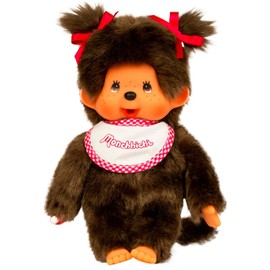 Monchhichi Bandai Peluche Bavaglino Rosa e Bianco - Peluche Scimmietta Iconica degli Anni '80 - Morbidissima peluche 20 cm per bambini, adulti - Giocattolo per Bambini dai 2 anni in su - 25555