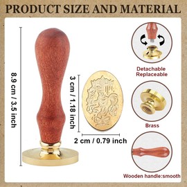 Hobbspring Carousel Wax Seal Stamp Replaceable Envelopes DIY Seal Stamp Dreamy Whirligig Oval Brass Head Wooden Handle for Embellishment Gift Wine Wrap Birthday Wedding PartyCard Back to School