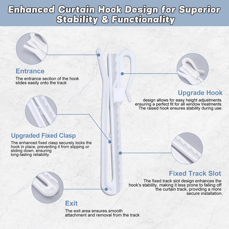 AZY 60pc Curtain Hooks Plastic Curtain Hooks Adjustable Design Durable