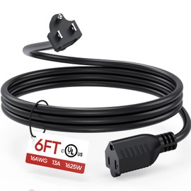 UL Listed 6 FT Extension Cord, 16AWG 3 Prong Grounded Heavy Duty Indoor Black, 125V 13A 1625W, Appliance Power Cord for Coffee Maker,Vacuum Cleaner,Microwave Oven,Fan and juicer,PC,Home and Office