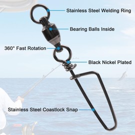 Fishing Swivels & Snaps Stainless Steel Fishing Snap Swivels Black Nickel Ball Bearing Swivels High Strength Barrel Swivel with Snap Saltwater Freshwater Fishing Gear 26LB-503LB