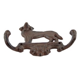 Cast Iron Dog Wall Hook – Rustic Brown Leash, Key, Towel or Coat Hanger – Single Dog Design