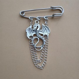 Dragon Charm Pendant Brooch, Layered Chain Charm Pin, Gothic Jewelry Accessories, Dragon Lover Decoration for Men Women