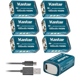 Kastar 6 Pack Micro USB Rechargeable Li-ion Polymer 9V Battery LI9V Works with Toys, Clock, Multimeter, Digital Camera and Game Controller as 6F22