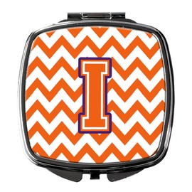 Caroline's Treasures CJ1062-ISCM Letter I Chevron Orange and Regalia Compact Mirror Decorative Travel Makeup Mirror for Women Girls Gifts Pocket Makeup Mirror Folding Handheld