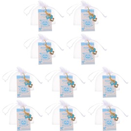 10 piezas de recuerdos para baby shower de niño llaveros con forma de huella bolsas y etiquetas de agradecimiento para decoraciones de fiesta de niño, color azul.