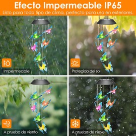Lukovee Campanas de Viento Solares, Campanillas Solar Viento de Colibrí Mariposa para Exteriores Campanas, Impermeables Lámpara Carillón, Colgante Navidad Decoracion para Jardín Villa