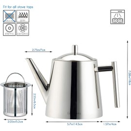 Easyworkz Stainless Steel 1500ml Teapot with Removeable Infuser Tea Maker for Fruit Herbal and Infusion Tea
