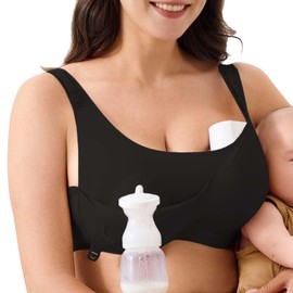 JOYNCLEON Wireless Hands-Free Pumping Bra, Adjustable with Extendable Straps and Hook Extende (US, Alpha, XX-Large, Regular, Regular, Black, Hands Free Pumping Bra 2.0)