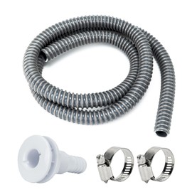 Sanuke Bilge Pump Hose Installation Kit, 3/4 Inch Dia Bilge Plumbing Kit with 6 FT Premium Quality Kink-free Flexible PVC Hose, 2 Hose Clamps and Thru-Hull Fitting, Black