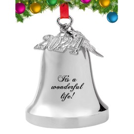 FKOG 2024 It's A Wonderful Life Christmas Bell Ornament, Silver Christmas Tree Bell and Sleigh Bell Ornament Decoration Gifts with Angel Wing Charm (It's a Wonderful Life Bell)