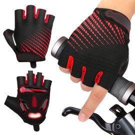 JTENG GEM Cycling Gloves, Non-Slip and Shock-Absorbing Mountain Bike Gloves, Suitable for Unisex Men and Women (L, Red)