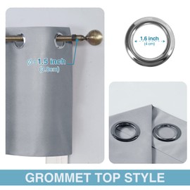 Home Queen Grommet Top Blackout Curtain Valance Window Topper for Bathroom, Short Straight Drape Valence, 54 W X 18 L Inch, Grey