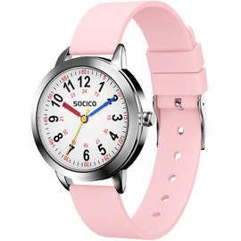 SOCICO Learning Watch Children's Watch, 3ATM/30M Waterproof Children's Watch for Boys Girls, Children's Watch Analogue Time Learning Gift (Pink), pink, Modern