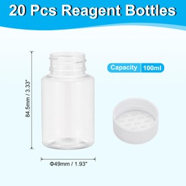 PATIKIL 20 Pcs 100ml Reagent Bottles, PET Wide Mouth Round Bottles with Screw Cap for Lab Water Reagent Liquids Solid Sample Storage Seal, Transparent