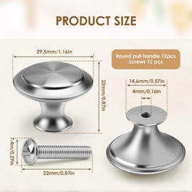 GlasFlength Furniture Knobs, Pack of 12, 30 mm Stainless Steel Drawer Knobs with 12 Screws for Drawers, Cupboard Knobs, Round Door Handles, Cabinet Knobs for Wardrobe, Chest of Drawers, Kitchen