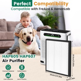 Panlyh 4 Pack HAP605 Air Purifier Replacement Filter Fit for XenonLab HAP605/HAP607 & FreAire HAP605/HAP607, 3-in-1 High-Efficiency HEPA Activated Carbon Filters, Double-Sided Filters for Home