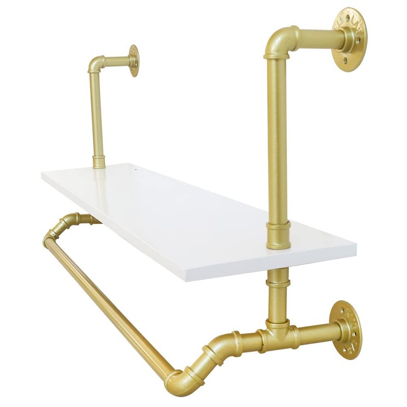Fetcoi 40" Clothes Rack with Top Shelf, Gold Wall Mounted