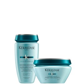 KERASTASE Resistance Kit Tratamiento Para Cabello Dañado Shampoo Bain (250 Ml) y Mascarilla Force Architecte (200 Ml)